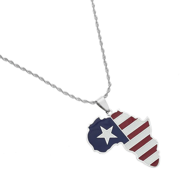 Africa Liberia Flag Map Necklace