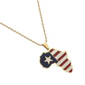 Africa Liberia Flag Map Necklace