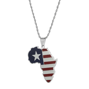 Africa Liberia Flag Map Necklace