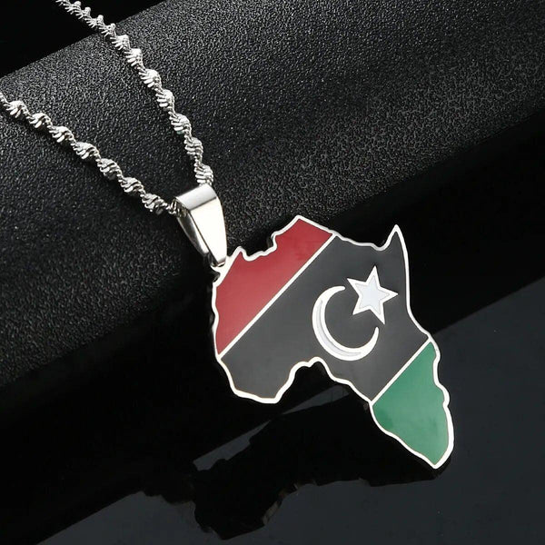 Africa Libya Flag Map Necklace