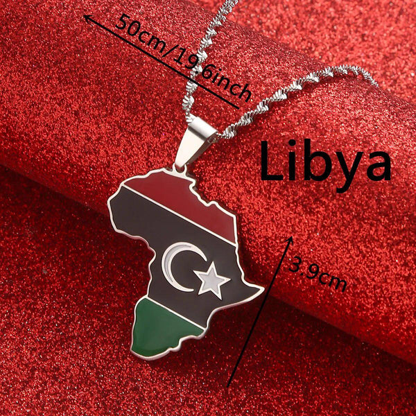 Africa Libya Flag Map Necklace