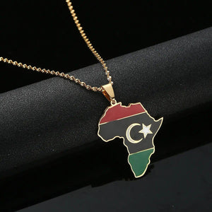 Africa Libya Flag Map Necklace