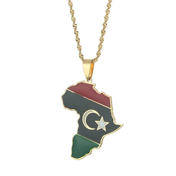 Africa Libya Flag Map Necklace