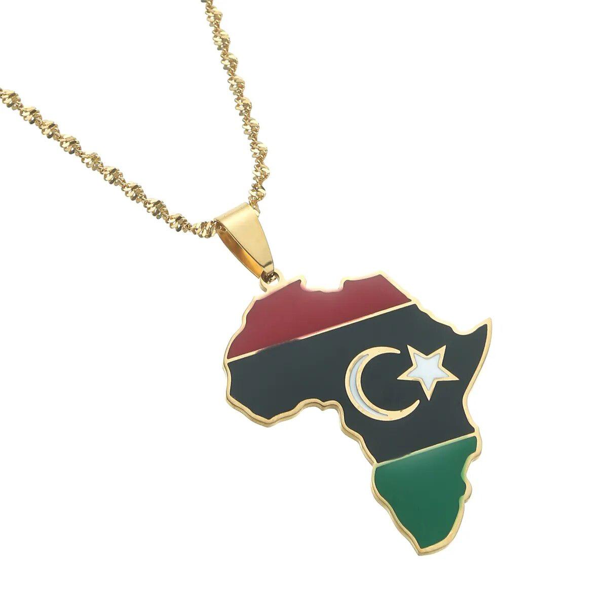 Africa Libya Flag Map Necklace