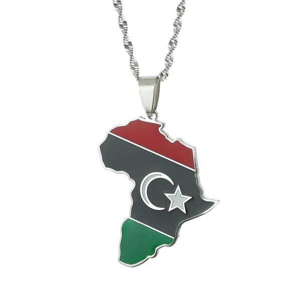 Africa Libya Flag Map Necklace