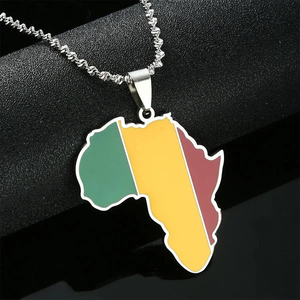 Africa Mali Flag Map Necklace