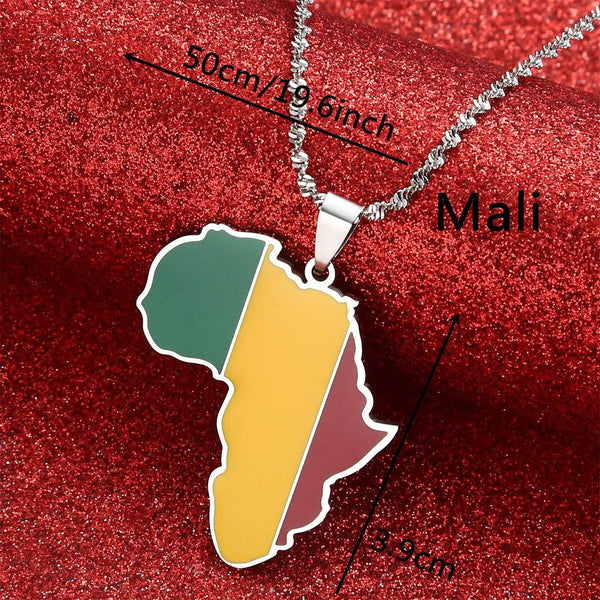 Africa Mali Flag Map Necklace