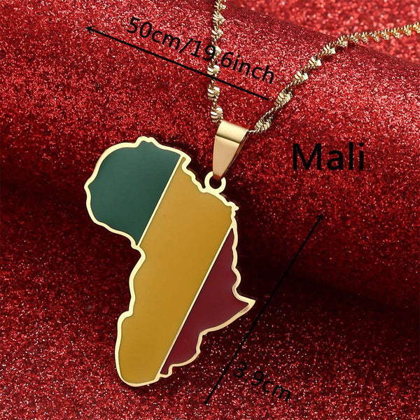 Africa Mali Flag Map Necklace