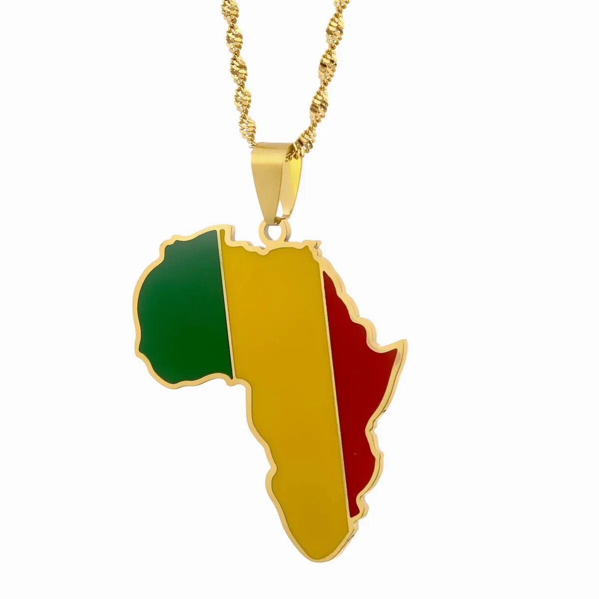 Africa Mali Flag Map Necklace