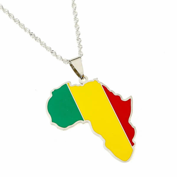 Africa Mali Flag Map Necklace