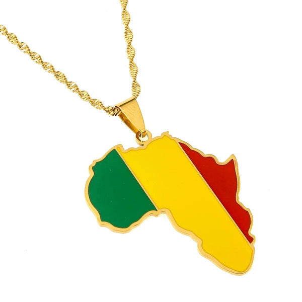 Africa Mali Flag Map Necklace