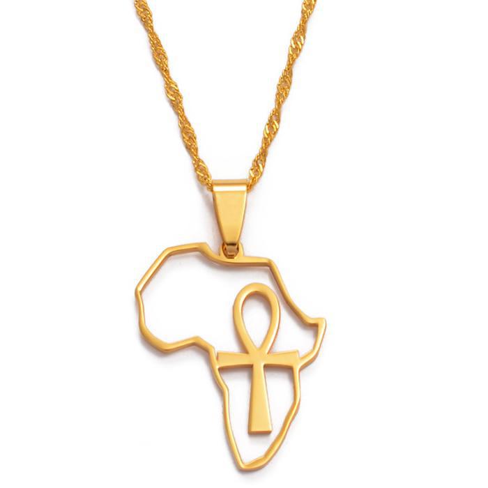 Africa Map & Ankh Cross Necklace