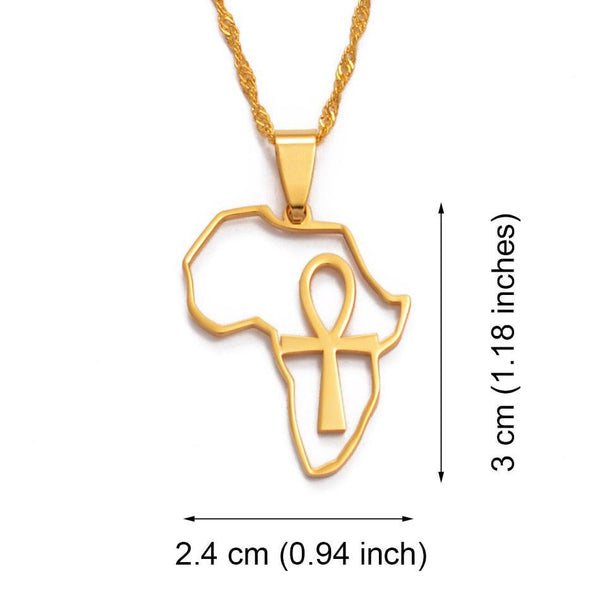 Africa Map & Ankh Cross Necklace