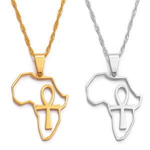 Africa Map & Ankh Cross Necklace