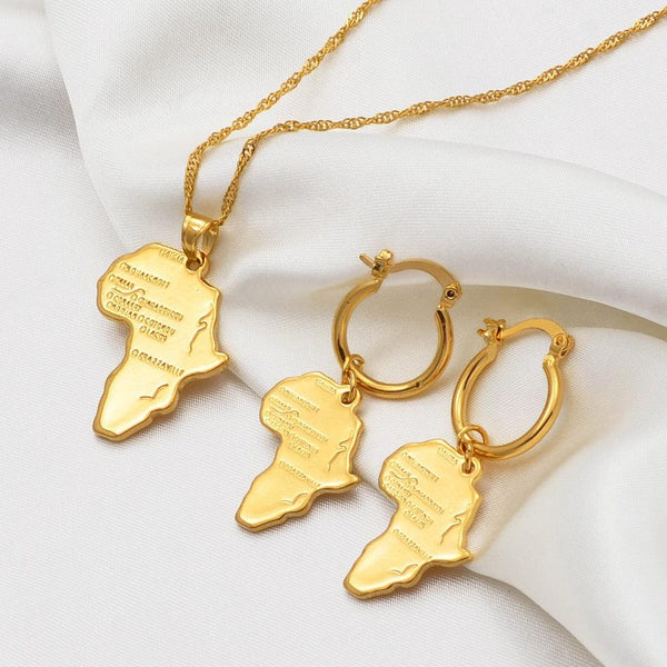 Africa Map Necklace & Earrings