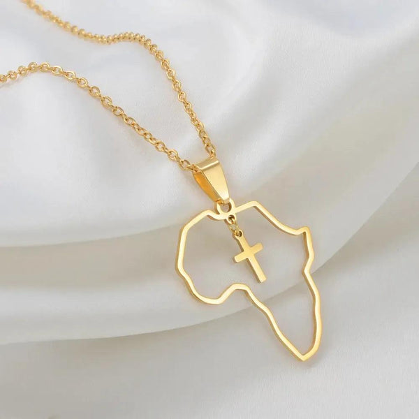 Africa Map Necklace with Cross