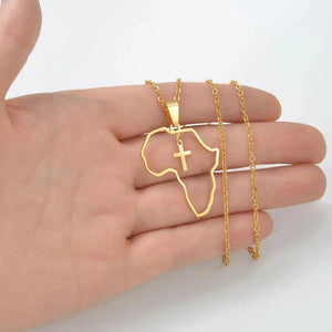 Africa Map Necklace with Cross