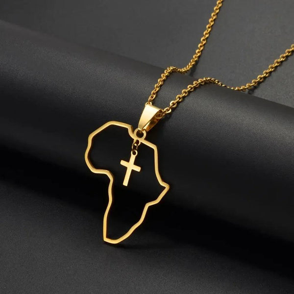 Africa Map Necklace with Cross