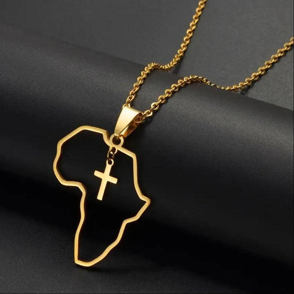 Africa Map Necklace with Cross