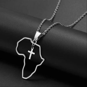 Africa Map Necklace with Cross