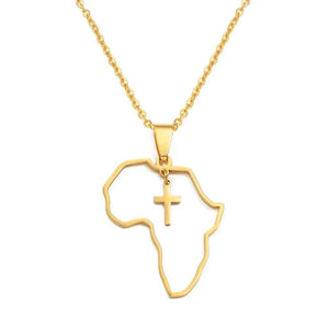 Africa Map Necklace with Cross