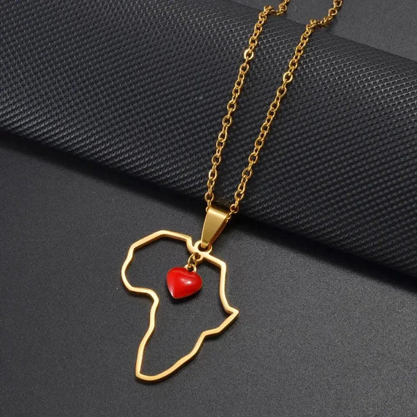 Africa Map with Heart Necklace