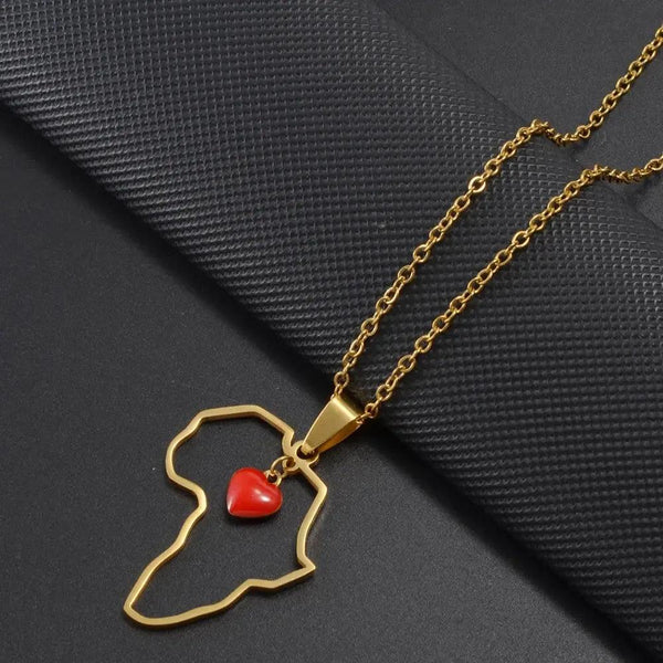 Africa Map with Heart Necklace