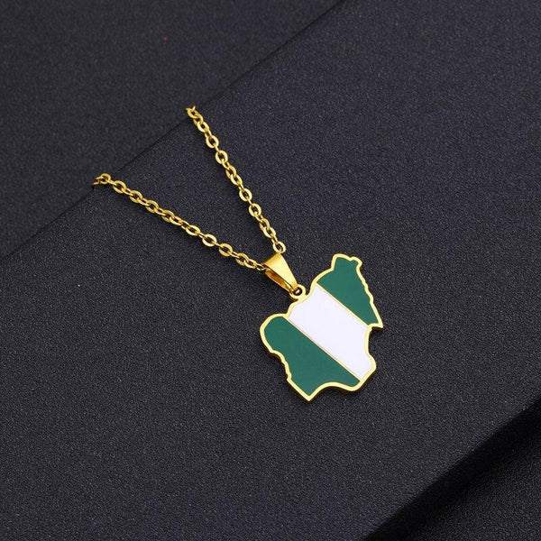 Africa Nigeria Country Map Flag Necklace