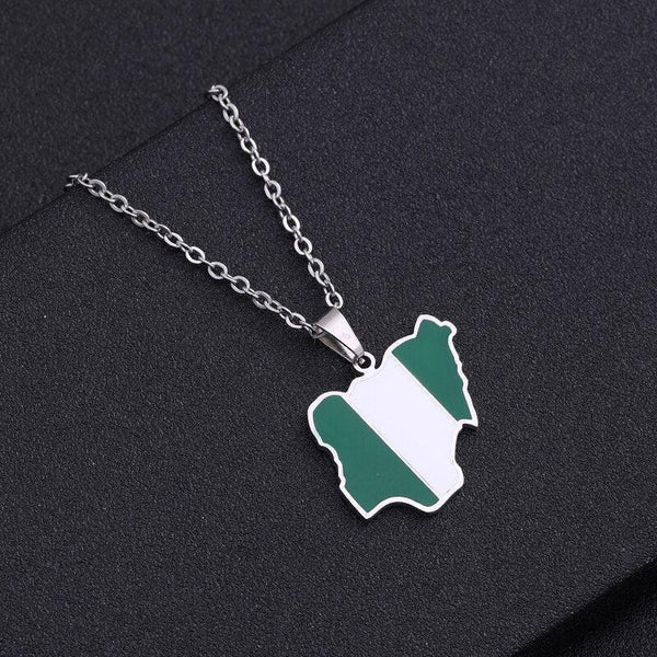 Africa Nigeria Country Map Flag Necklace