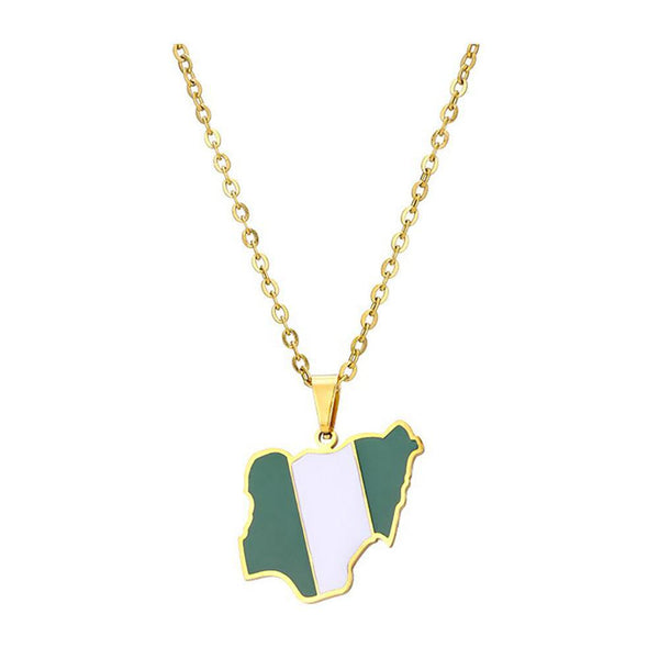 Africa Nigeria Country Map Flag Necklace