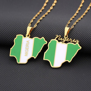 Africa Nigeria Flag Map Necklace