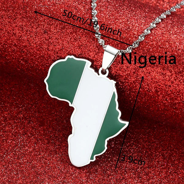 Africa Nigeria Flag Map Necklace