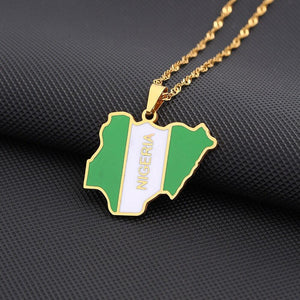 Africa Nigeria Flag Map Necklace