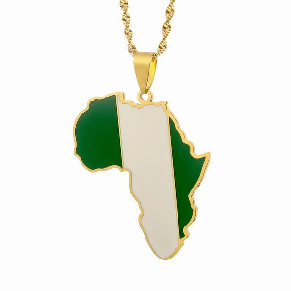 Africa Nigeria Flag Map Necklace