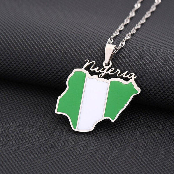 Africa Nigeria Flag Map Necklace