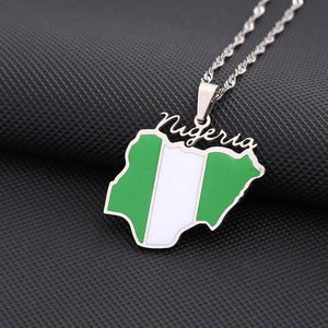 Africa Nigeria Flag Map Necklace