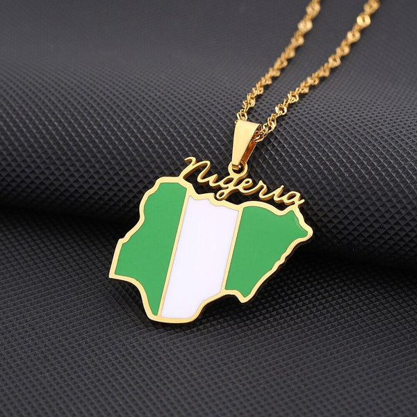 Africa Nigeria Flag Map Necklace