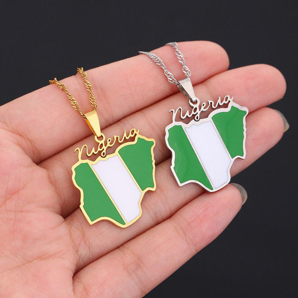 Africa Nigeria Flag Map Necklace