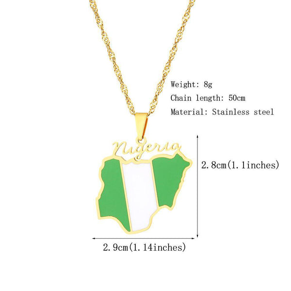 Africa Nigeria Flag Map Necklace