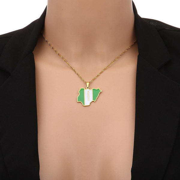 Africa Nigeria Flag Map Necklace