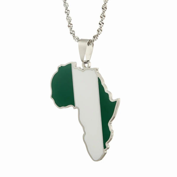 Africa Nigeria Flag Map Necklace