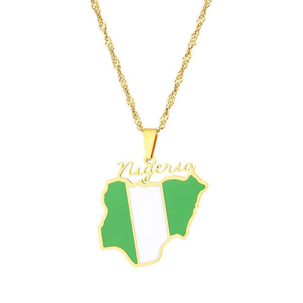 Africa Nigeria Flag Map Necklace