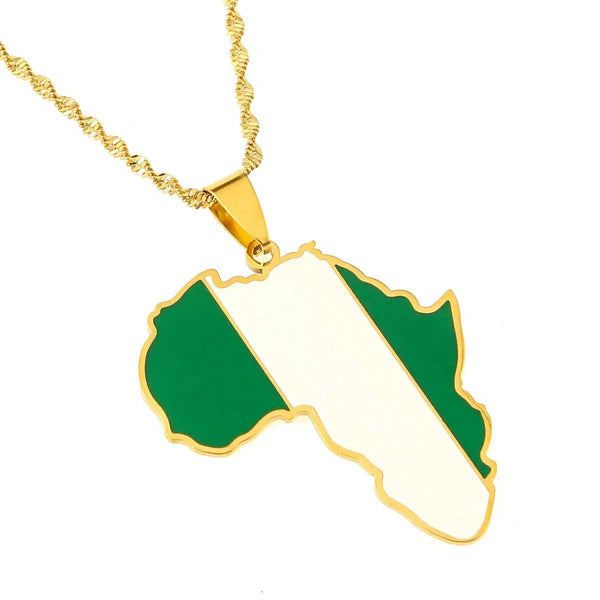 Africa Nigeria Flag Map Necklace