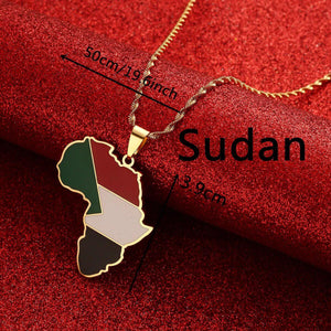 Africa Sudan Flag Map Necklace