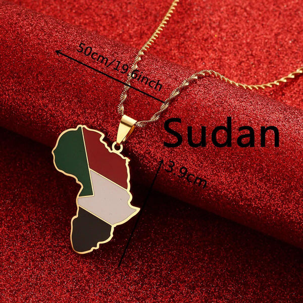 Africa Sudan Flag Map Necklace