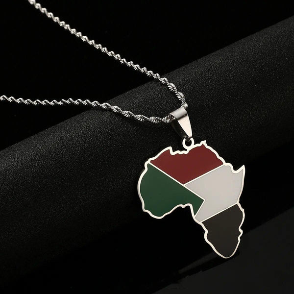 Africa Sudan Flag Map Necklace