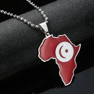 Africa Tunisia Flag Map Necklace