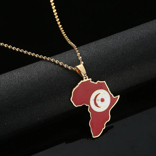 Africa Tunisia Flag Map Necklace