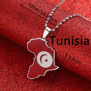 Africa Tunisia Flag Map Necklace