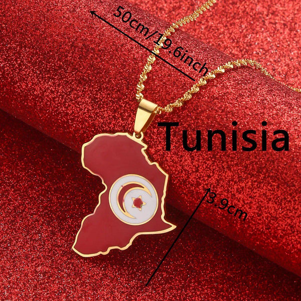 Africa Tunisia Flag Map Necklace